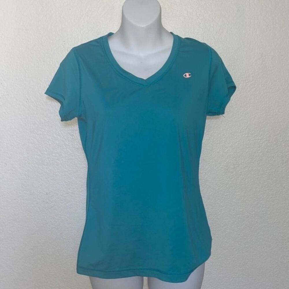 Champion Blue Teal Dry Wick Womens Workout Exercise Gym Short Sleeve Top Shirt S